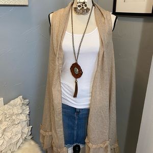 Khaki Kimono with Romantic Ruffle, One Size